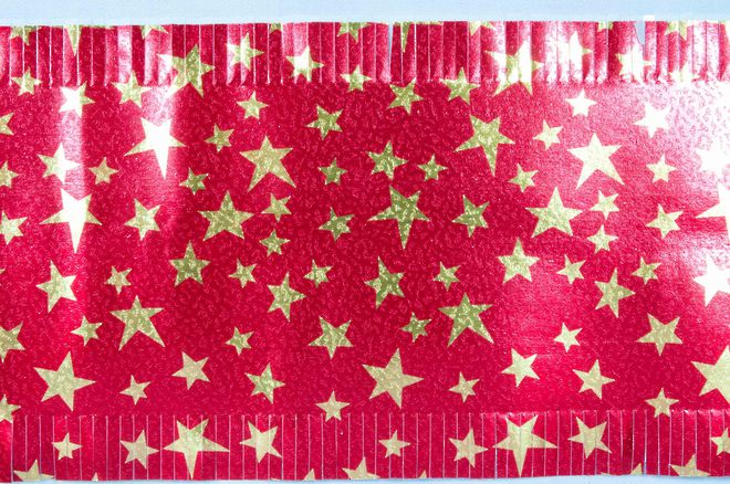 Christmas Cake Foil Frill, Gold Star on Red (7.33 Metre Roll, 83mm width) image 0